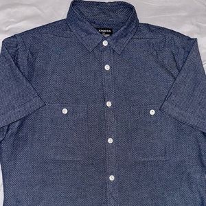 Express, size small, fitted, blue, with small polk a dot pattern